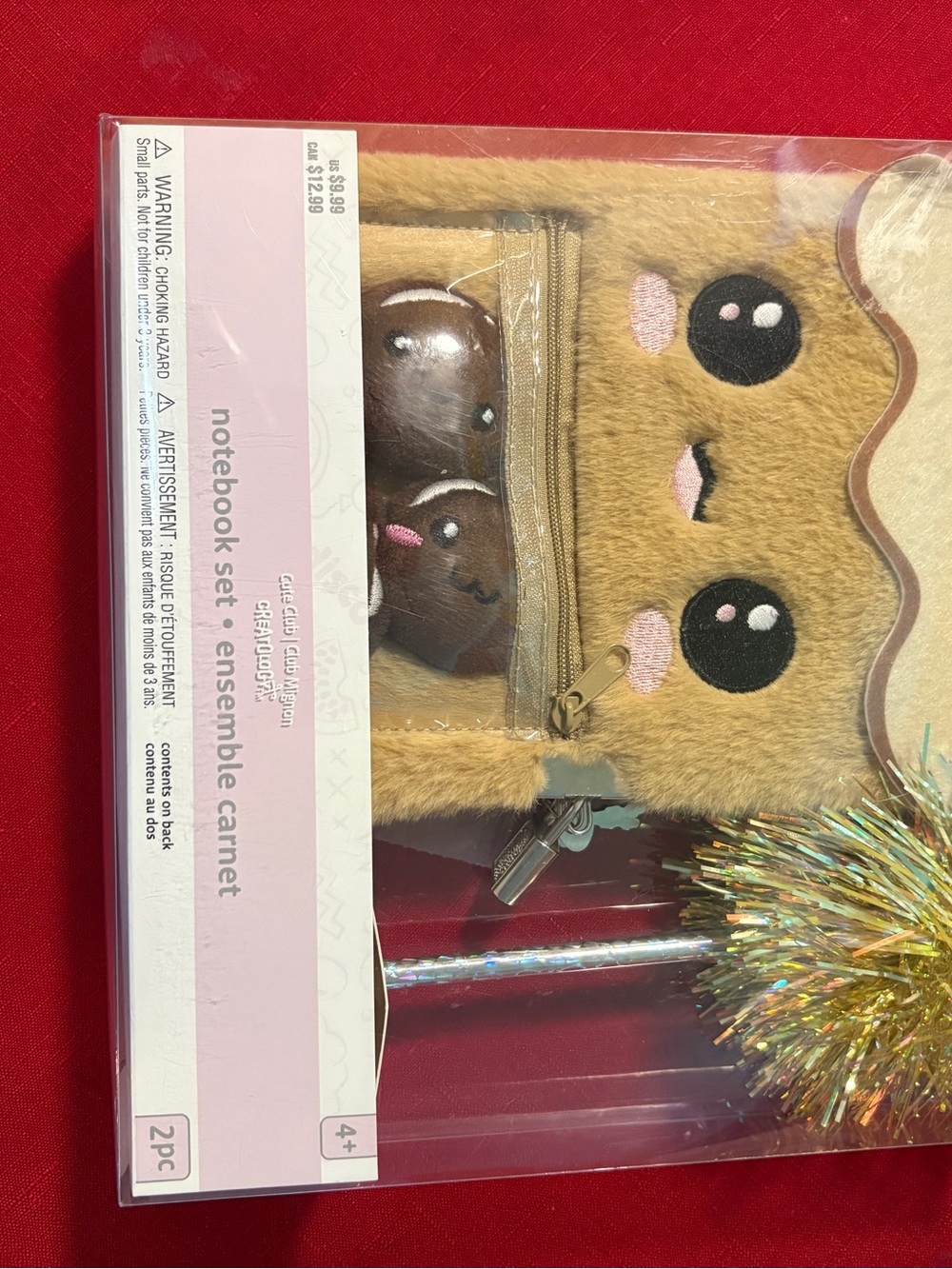 Novelty Plush Dog Notebook Set with Gold Tinsel Pen - Beige - Picture 2 of 2